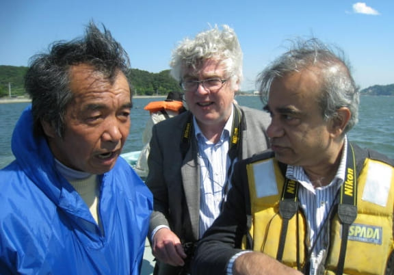 Interviewing an oyster producer in Higashimatsushima after the Great East Japan Earthquake (May 2011)