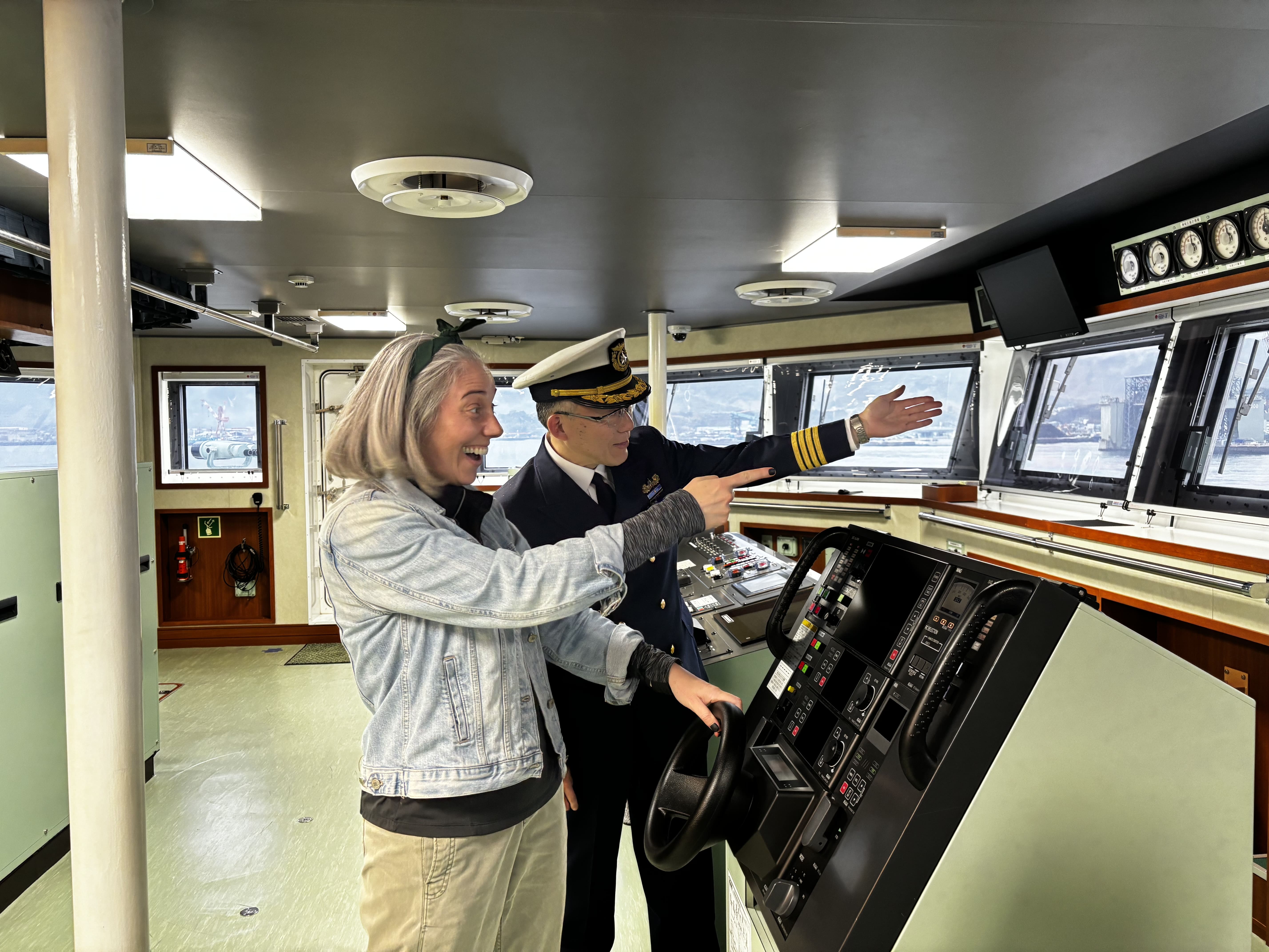 Journalist from the US visiting a Japan Coast Guard patrol vessel (February 2024)