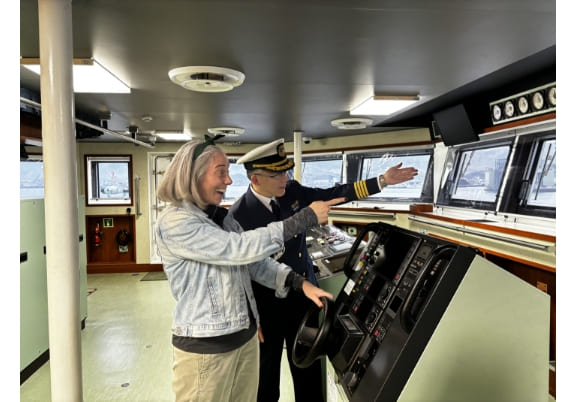 Journalist from US visiting a Japan Coast Guard patrol vessel (February 2024)